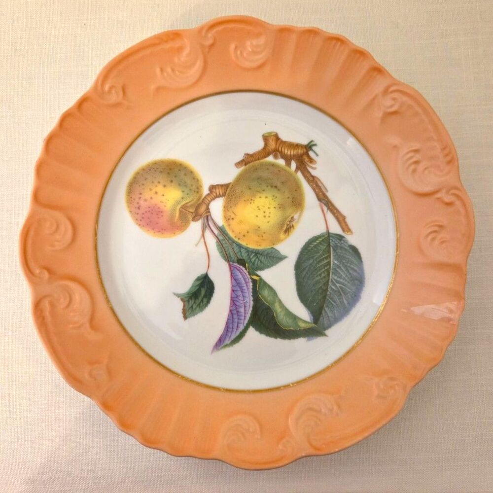 Vintage Mottahedeh Summer Fruit Dessert Plates Set of 3 w/Scalloped Rims